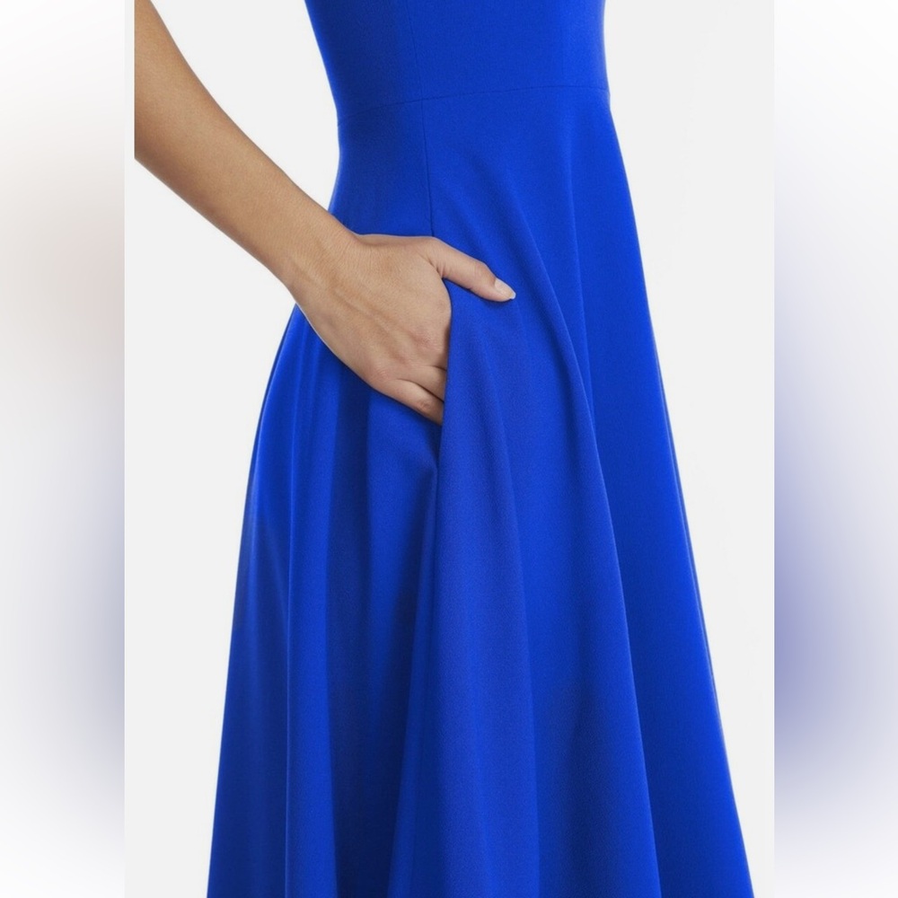 DRESS THE POPULATION Blue CATALINA Pocket FIT & FLARE Dress Size Small NWT - Picture 4 of 10